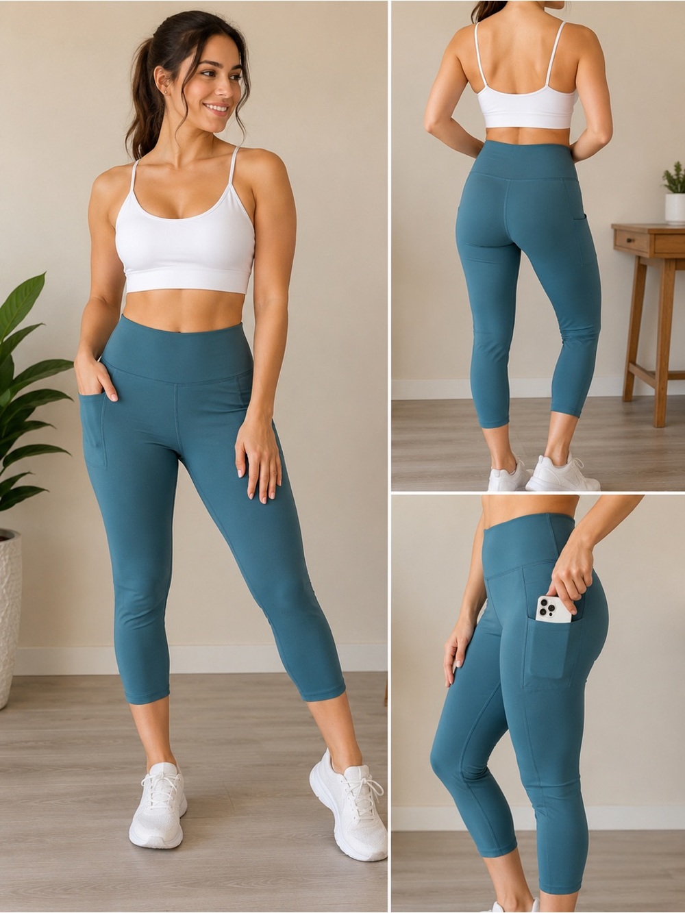 Athleta Salutation Stash Pocket II Capri Leggings Teal High Rise Pockets M